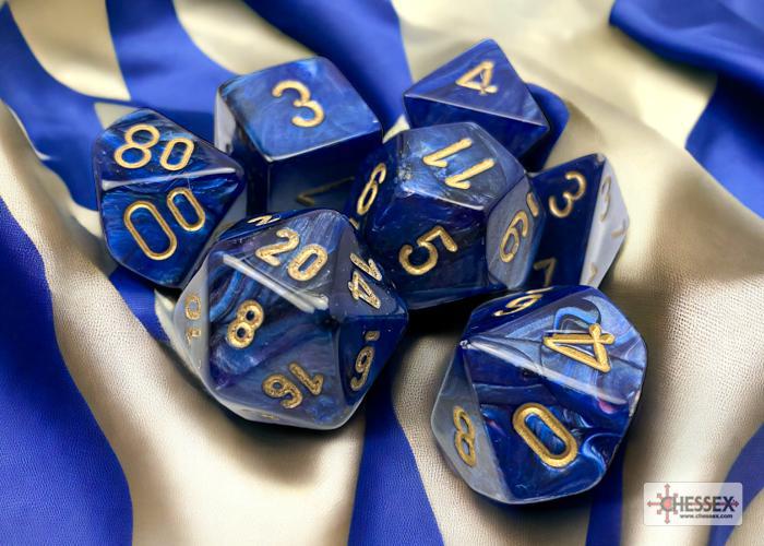 CHX27427 - Scarab Royal Blue/gold Polyhedral 7-Dice Set