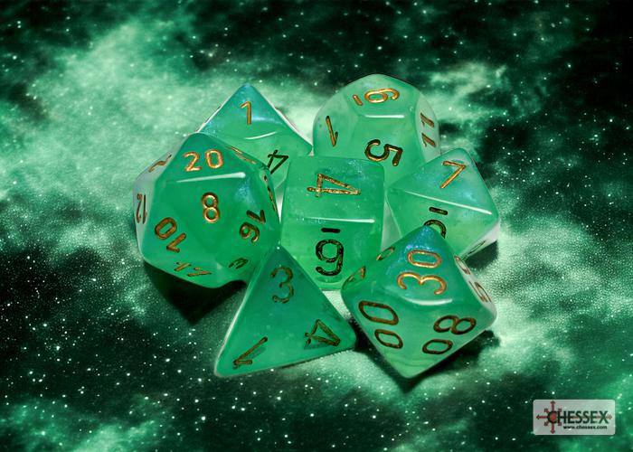 CHX27575 - Borealis Light Green/gold Luminary Polyhedral 7-Dice Set