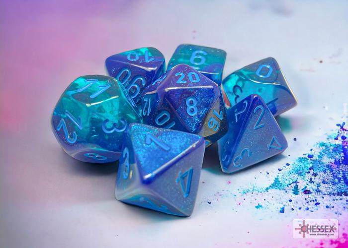 CHX26463 - Gemini Blue-Blue/light blue Luminary Polyhedral 7-Dice Set