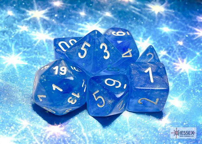 CHX27586 - Borealis Sky Blue/white Luminary Polyhedral 7-Dice Set