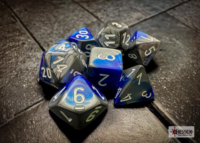 CHX26423 - Gemini Blue-Steel/white Polyhedral 7-Dice Set