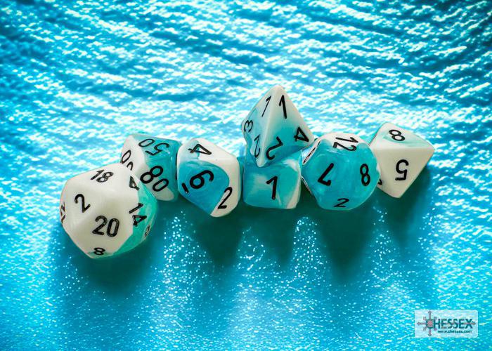 CHX26444 - Gemini Teal-White/black Polyhedral 7-Dice Set