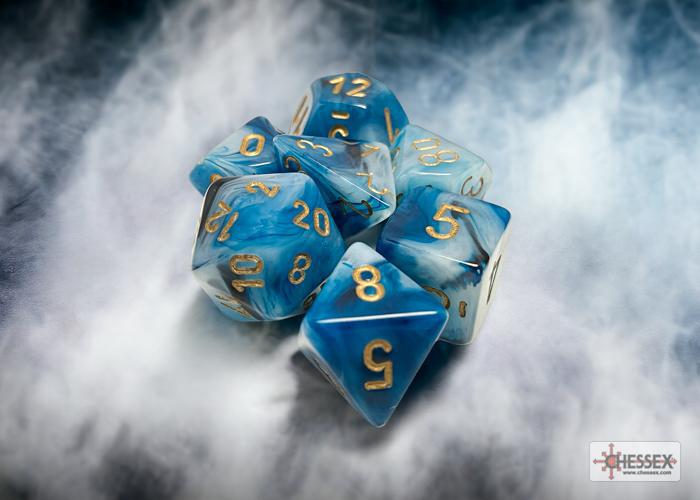 CHX27489 - Phantom Teal/gold Polyhedral 7-Dice Set