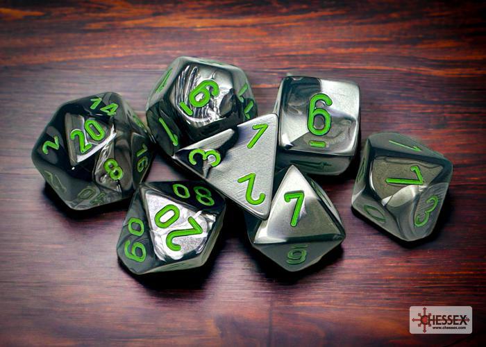 CHX26445 - Gemini Black-Grey/green Polyhedral 7-Dice Set