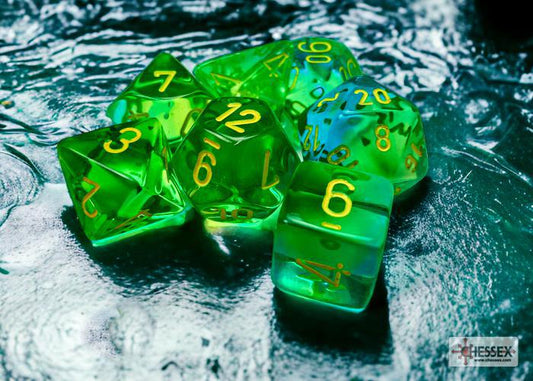 CHX26466 - Gemini Translucent Green-Teal/yellow Polyhedral 7-Dice Set