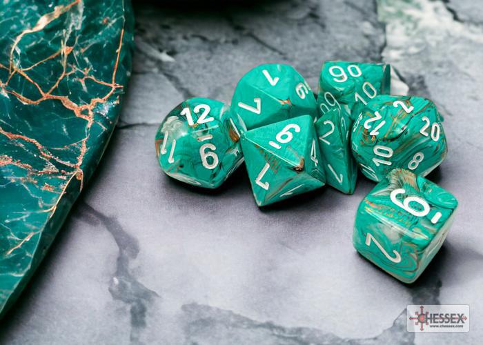 CHX27403 - Marble Oxi-Copper/white Polyhedral 7-Dice Set
