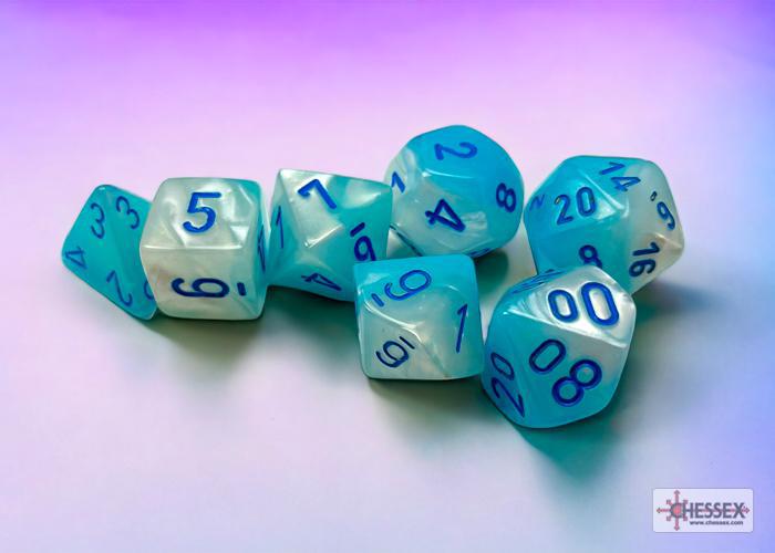 CHX26465 - Gemini Pearl Turquoise-White/blue Luminary Polyhedral 7-Dice Set