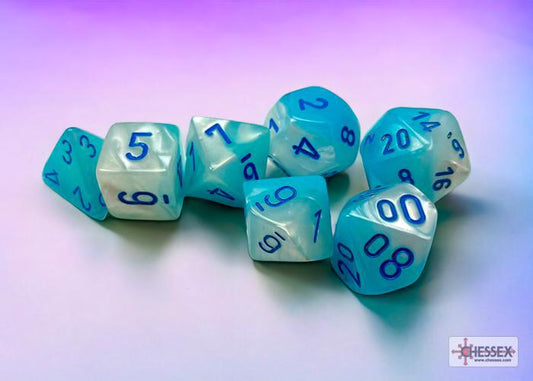 CHX26465 - Gemini Pearl Turquoise-White/blue Luminary Polyhedral 7-Dice Set