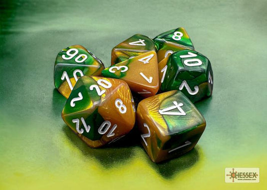 CHX26425 - Gemini Gold-Green/white Polyhedral 7-Dice Set