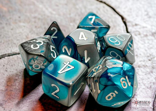 CHX26456 - Gemini Steel-Teal/white Polyhedral 7-Dice Set