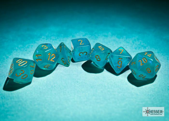 CHX27585 - Borealis Teal/gold Luminary Polyhedral 7-Dice Set