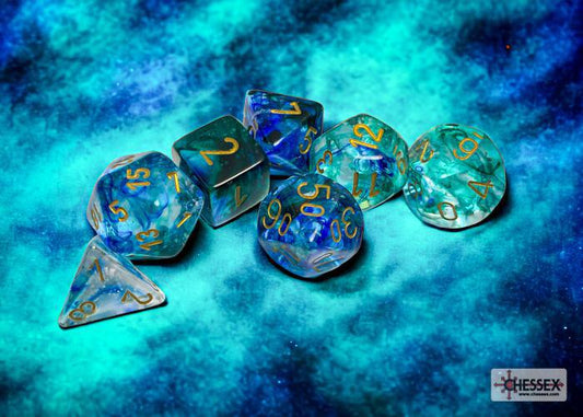 CHX27556 - Nebula Oceanic/gold Luminary Polyhedral 7-Dice Set