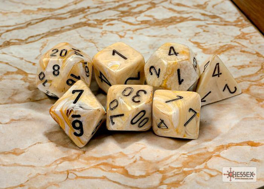 CHX27402 - Marble Ivory/black Polyhedral 7-Dice Set