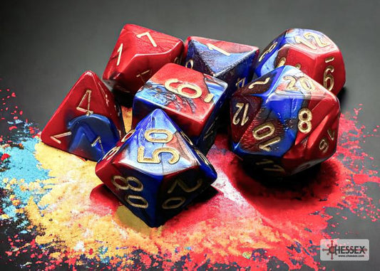 CHX26429 - Gemini Blue-Red/gold Polyhedral 7-Dice Set