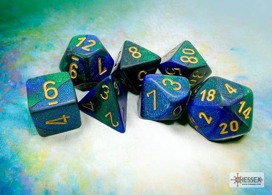 CHX26436 - Gemini Blue-Green/gold Polyhedral 7-Dice Set