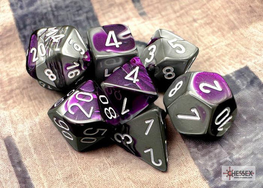 CHX26432 - Gemini Purple-Steel/white Polyhedral 7-Dice Set