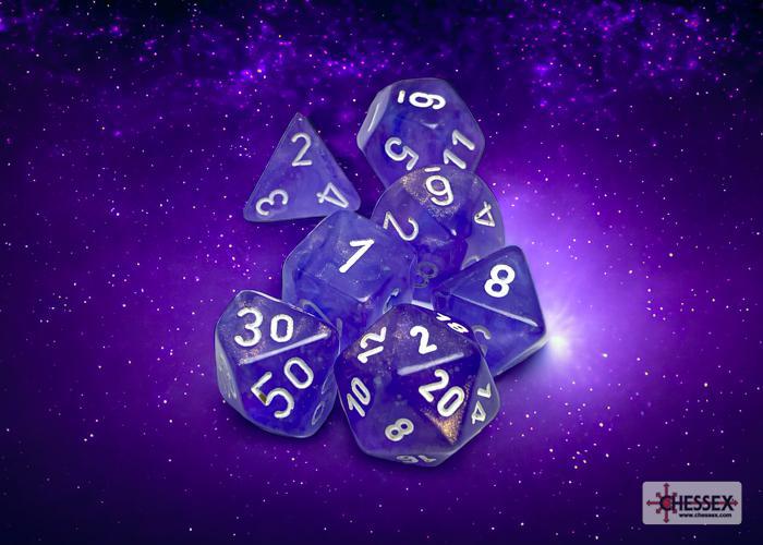 CHX27577 - Borealis Purple/white Luminary Polyhedral 7-Dice Set