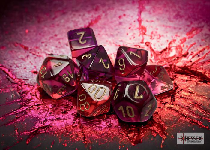 CHX26467 - Gemini Translucent Red-Violet/gold Polyhedral 7-Dice Set