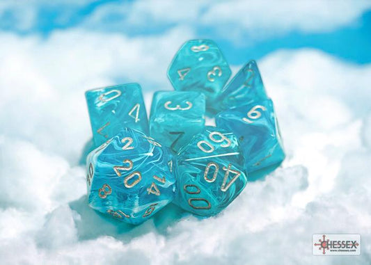 CHX27465 - Cirrus Aqua/silver Polyhedral 7-Dice Set