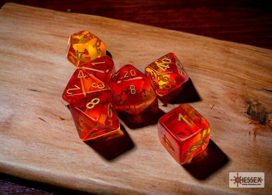 CHX26468 - Gemini Translucent Red-Yellow/gold Polyhedral 7-Dice Set