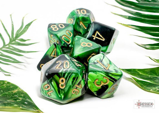 CHX26439 - Gemini Black-Green/gold Polyhedral 7-Dice Set