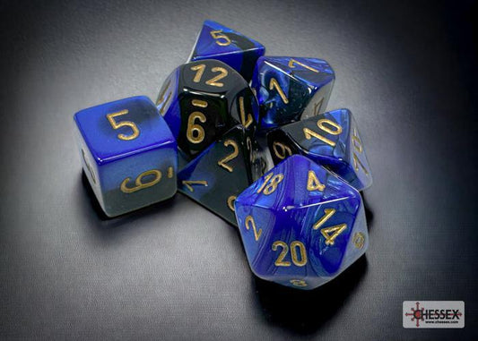 CHX26435 - Gemini Black-Blue/gold Polyhedral 7-Dice Set