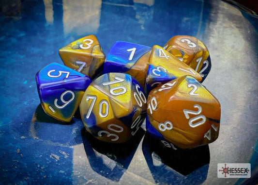 CHX26422 - Gemini Blue-Gold/white Polyhedral 7-Dice Set