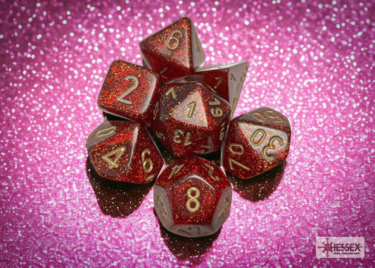 CHX27504 - Glitter Ruby/gold Polyhedral 7-Dice Set