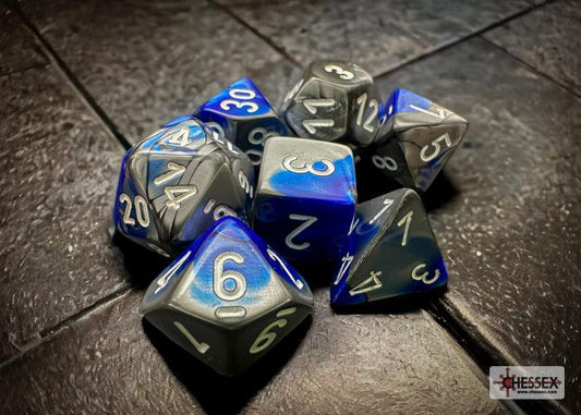 CHX26423 - Gemini Blue-Steel/white Polyhedral 7-Dice Set