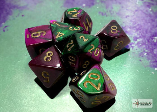 CHX26434 - Gemini Green-Purple/gold Polyhedral 7-Dice Set