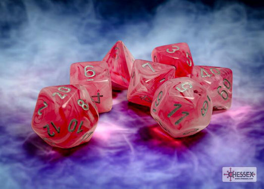 CHX27524 - Ghostly Glow Pink/silver Polyhedral 7-Dice Set