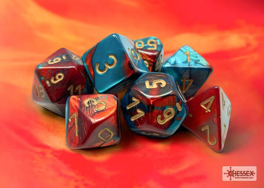 CHX26462 - Gemini Red-Teal/gold Polyhedral 7-Dice Set