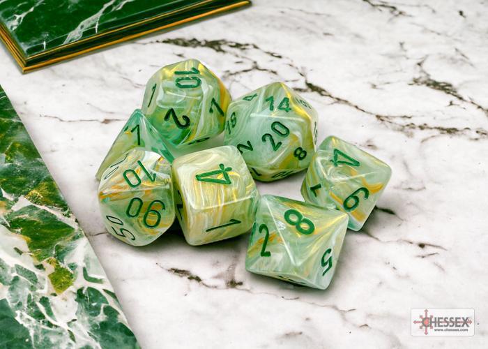 CHX27409 - Marble Green/dark green Polyhedral 7-Dice Set