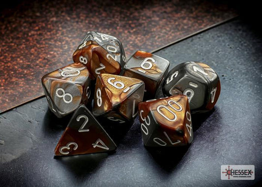 CHX26424 - Gemini Copper-Steel/white Polyhedral 7-Dice Set