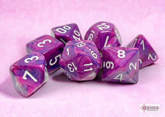 CHX27457 - Festive Violet/white Polyhedral 7-Dice Set