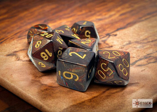 CHX27419 - Scarab Blue Blood/gold Polyhedral 7-Dice Set