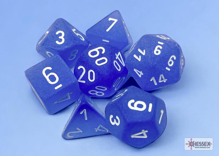 CHX27406 - Frosted Blue/white Polyhedral 7-Dice Set