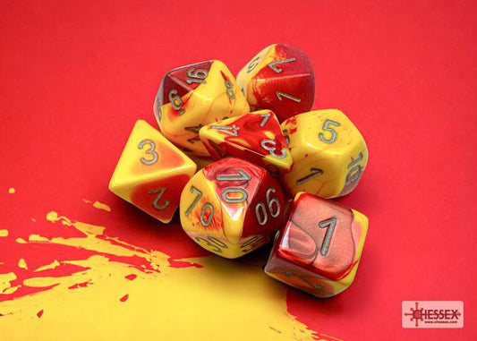 CHX26450 - Gemini Red-Yellow/silver Polyhedral 7-Dice Set