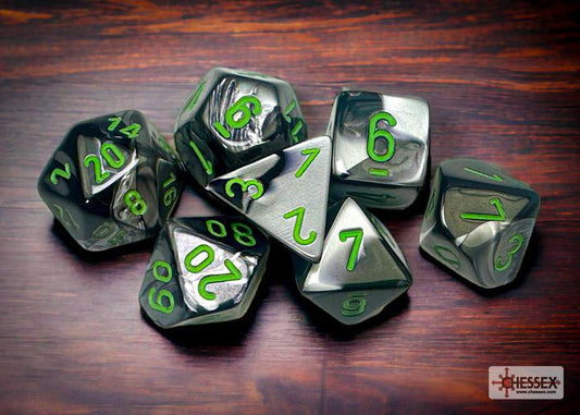 CHX26445 - Gemini Black-Grey/green Polyhedral 7-Dice Set